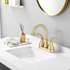 Two Handle Bathroom Sink Faucet with Pop-Up Drain (Color: Brushed Gold)