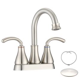 Two Handle Bathroom Sink Faucet with Pop-Up Drain (Color: Brushed Nickel)