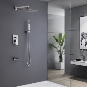 Trustmade Wall Mounted Square Rainfall Pressure Balanced Complteted Shower System with Rough-in Valve, 3 Function, 10 inches - 3W02 (Color: Brushed Nickel)