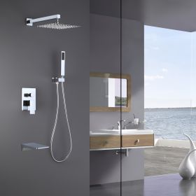 Trustmade Wall Mounted Square Rainfall Pressure Balanced Complteted Shower System with Rough-in Valve, 3 Function, 10 inches - 3W02 (Color: Chrome)