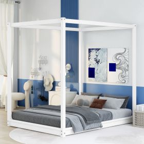 Full Size Canopy Platform Bed with Support Legs (Color: White)