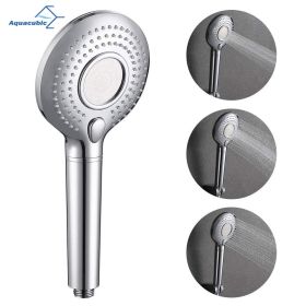 Aquacubic Black Shower Head Handheld High Pressure Water Saving 3 Modes Adjustable Filter Showerhead (Color: Chrome)