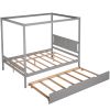 Full Size Canopy Platform Bed with Trundle,With Slat Support Leg