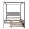 Full Size Canopy Platform Bed with Trundle,With Slat Support Leg