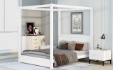 Queen Size Canopy Platform Bed with Headboard and Support Legs