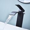 Waterfall Spout Bathroom Faucet; Single Handle Bathroom Vanity Sink Faucet