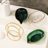 Luxury Soap Case Leaf Shape Iron Art Holder Bathroom Drain Soap Storage Dish Container Non-slip Draining Tray Bath Organizer