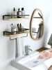 Floating bathroom shelf with towel rail; bathroom/living/kitchen/bedroom wall shelf set of 2; light brown; dark brown; black.