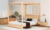 Queen Size Canopy Platform Bed with Headboard and Support Legs