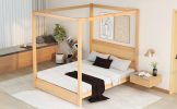 Queen Size Canopy Platform Bed with Headboard and Support Legs