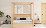 Queen Size Canopy Platform Bed with Headboard and Support Legs