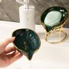 Luxury Soap Case Leaf Shape Iron Art Holder Bathroom Drain Soap Storage Dish Container Non-slip Draining Tray Bath Organizer